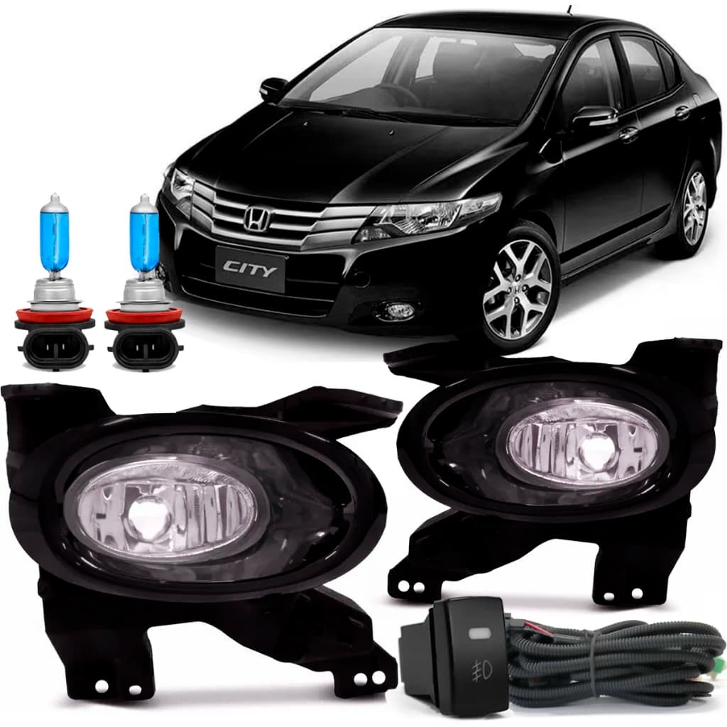Kit Farol Milha Neblina City 2009 2010 2011 Botão Modelo Original C/ Super Branca