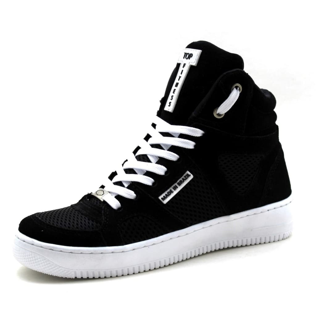 Tenis Botinha Sneaker Moda Cano Alto Top Fitness Treino Academia Casual Feminino Masculino Preto E Branco