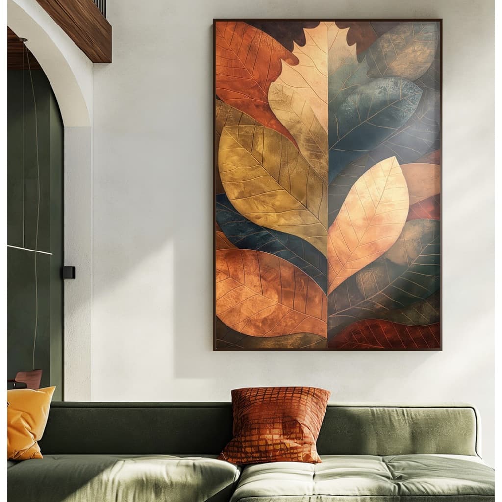 Quadro Vintage Com Moldura E Vidro Quadro Decorativo Sala Grande Quadro Natureza Folhas De Outono