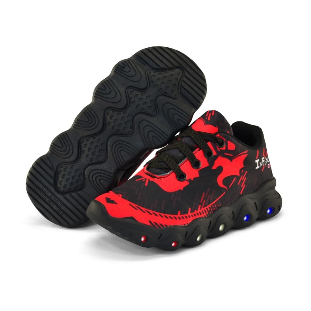 TENIS INFANTIL LED MASCULINO Preto Vermelho