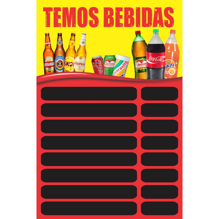 BANNER ARTE PRONTA - BEBIDAS COM ESPAÇO PARA PREÇOS FUNDO AMARELO