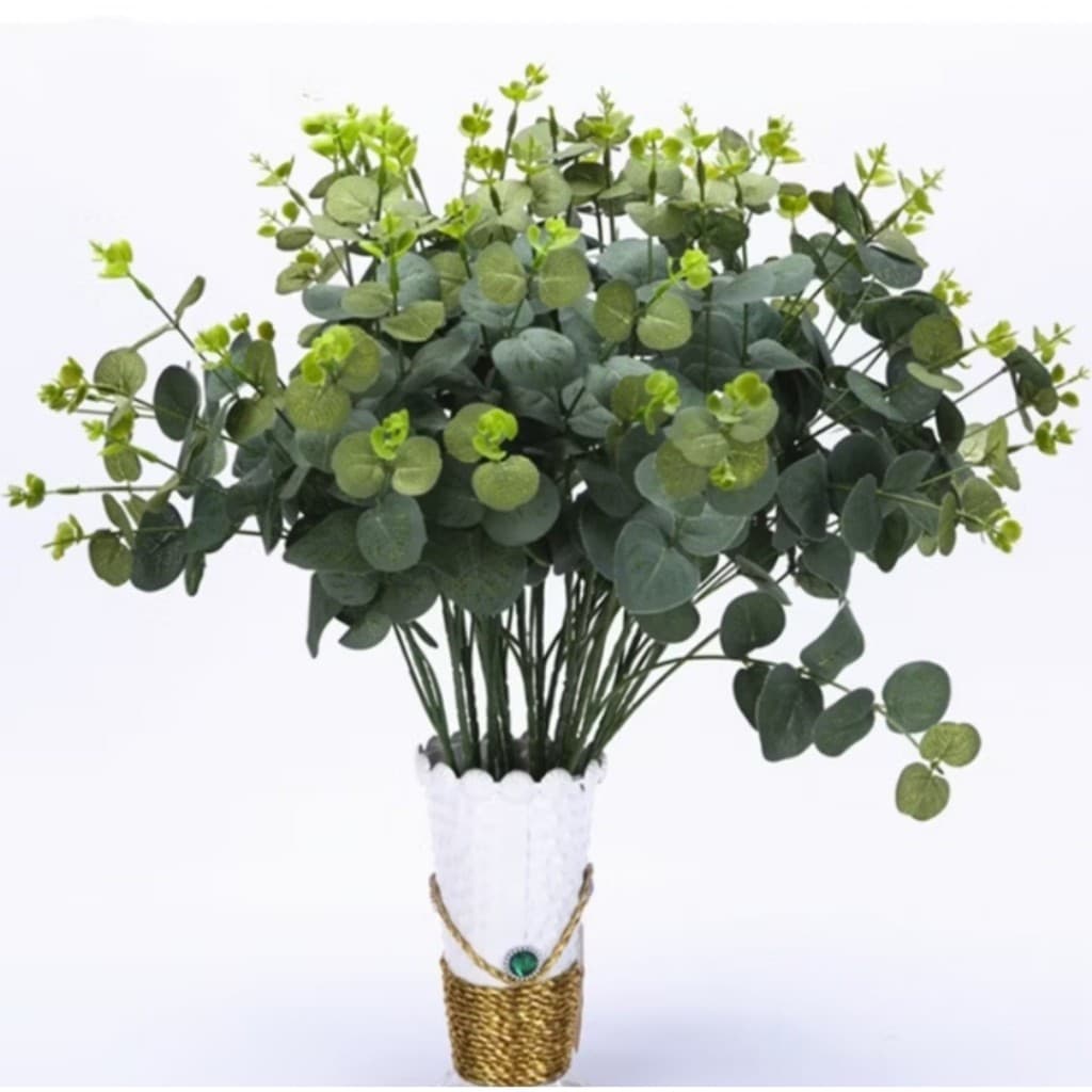 Buquê De Eucalipto Folhas Do Dinheiro Plantas Artificiais Flor Falsificada Folha Folhagem Bush Home Office Decoração