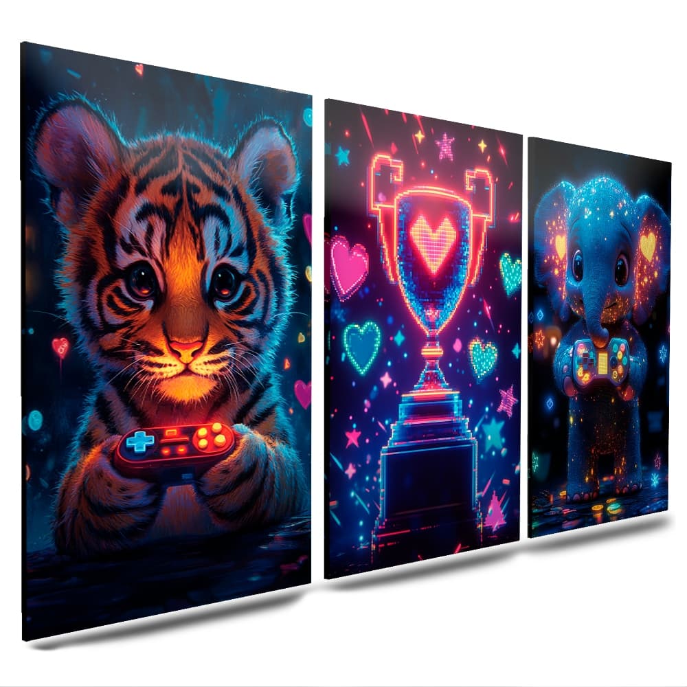quadros decoraçao crianças sala quarto gamer campeao tigre elefante sala quarto