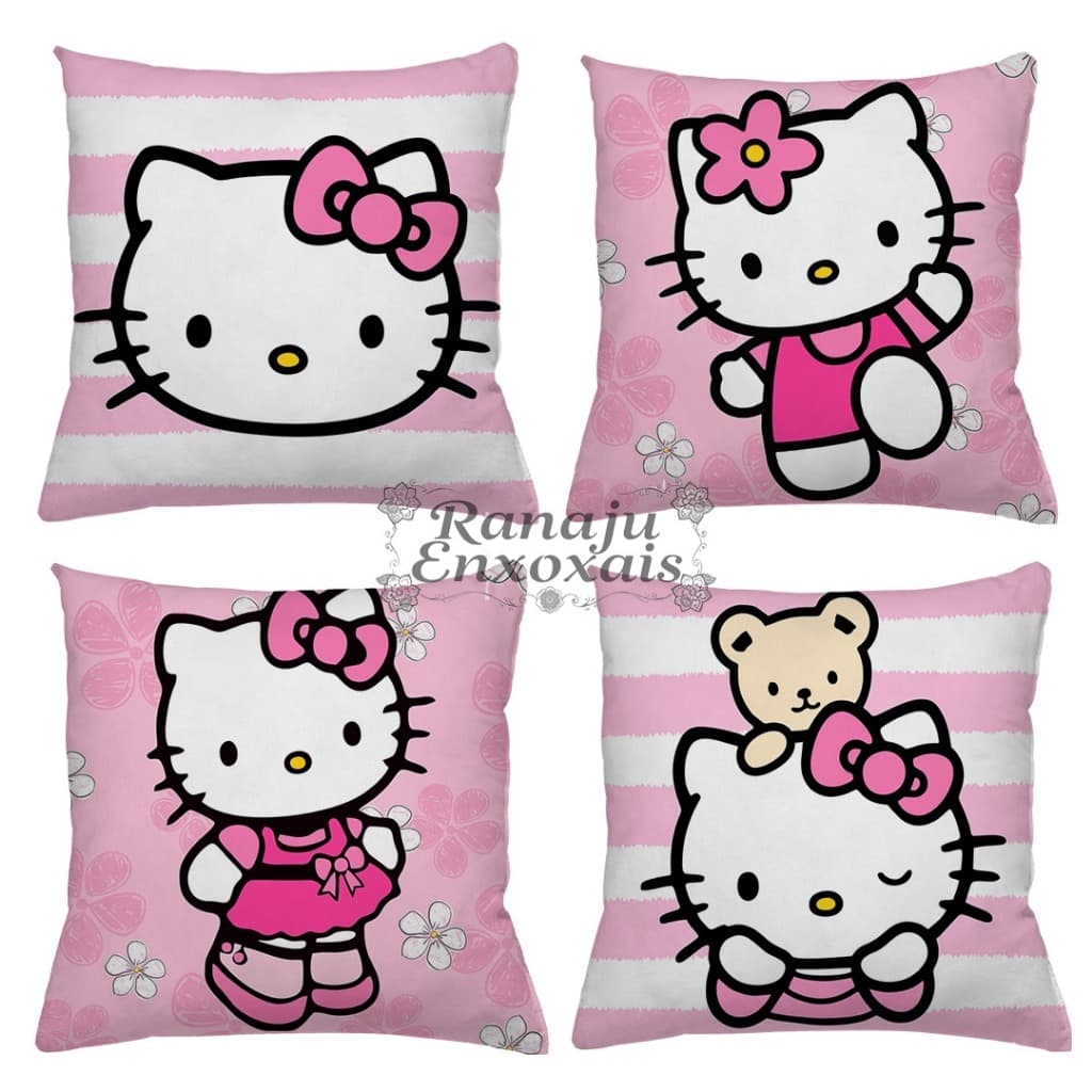 KIT 4 CAPAS DE ALMOFADAS IDEAL PARA DECORAÇÃO HELLO KITTY ROSA QUARTO DE MENINA TAMANHO 45X45