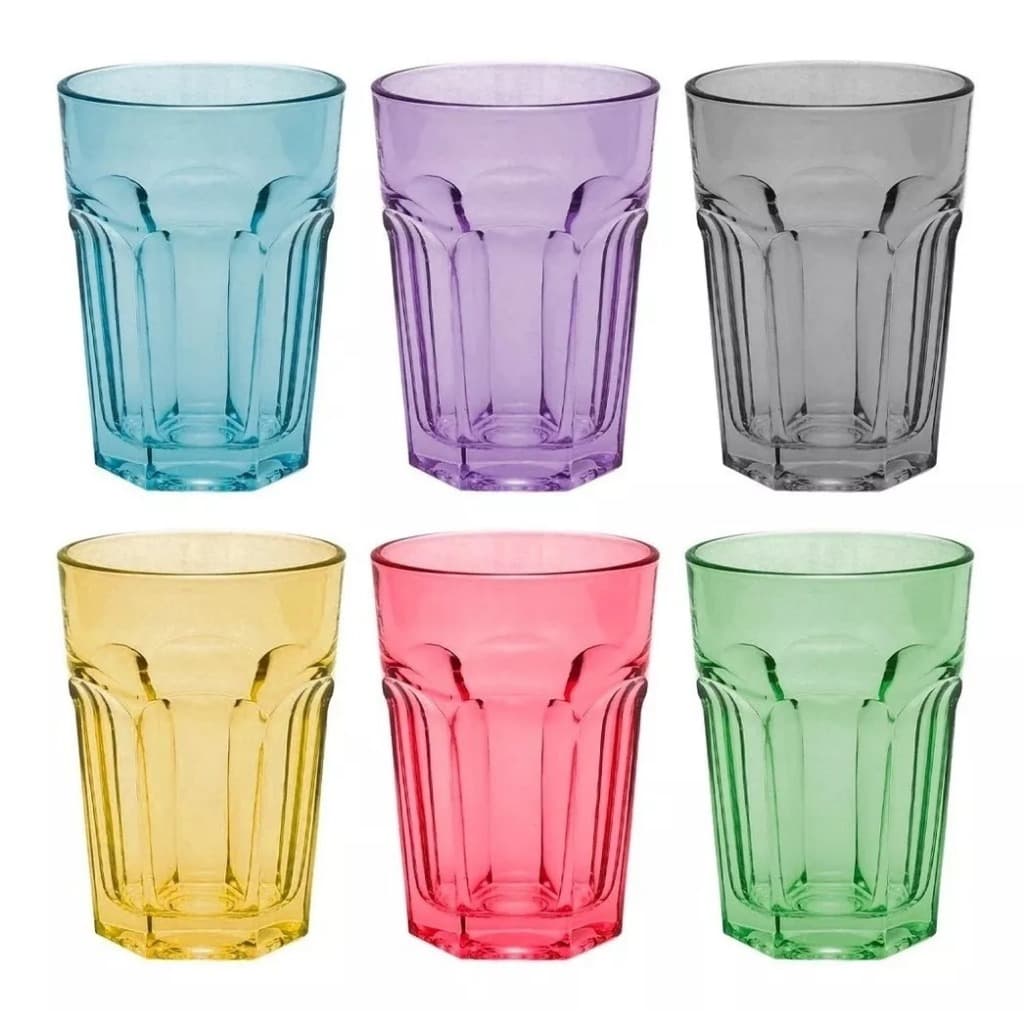 Jogo De Copos De Vidro Boston Colorido 450ml Casambiente