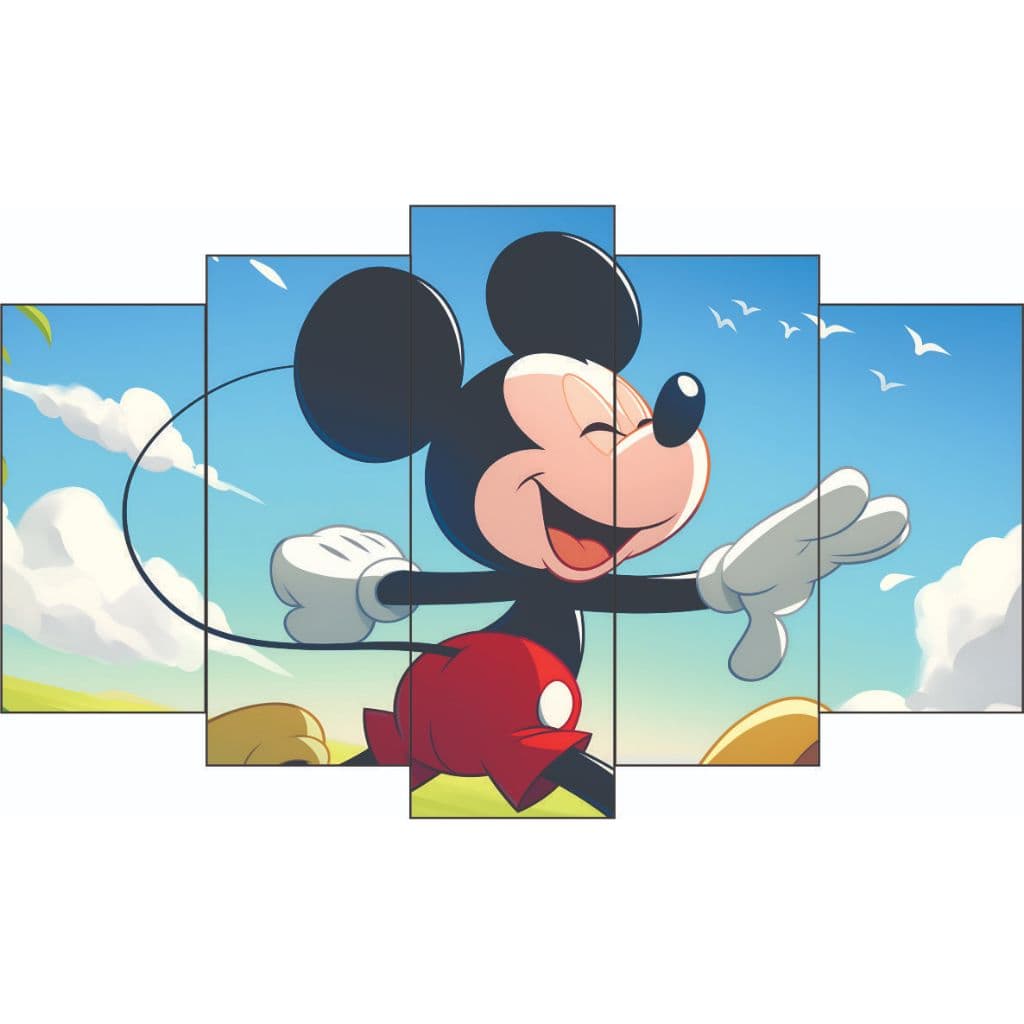 MICKEY - Placa Quadro decorativo mosaico MDF  80 cm x 45 cm Kit com 5 partes - Infantil