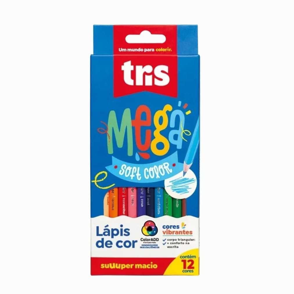 Lápis de Cor Mega Soft Color Com 12 Cores – Tris