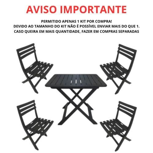 Jogo de Mesa Quadrada Com 4 Cadeiras De Plástico Dobrável Preta - Multiuso