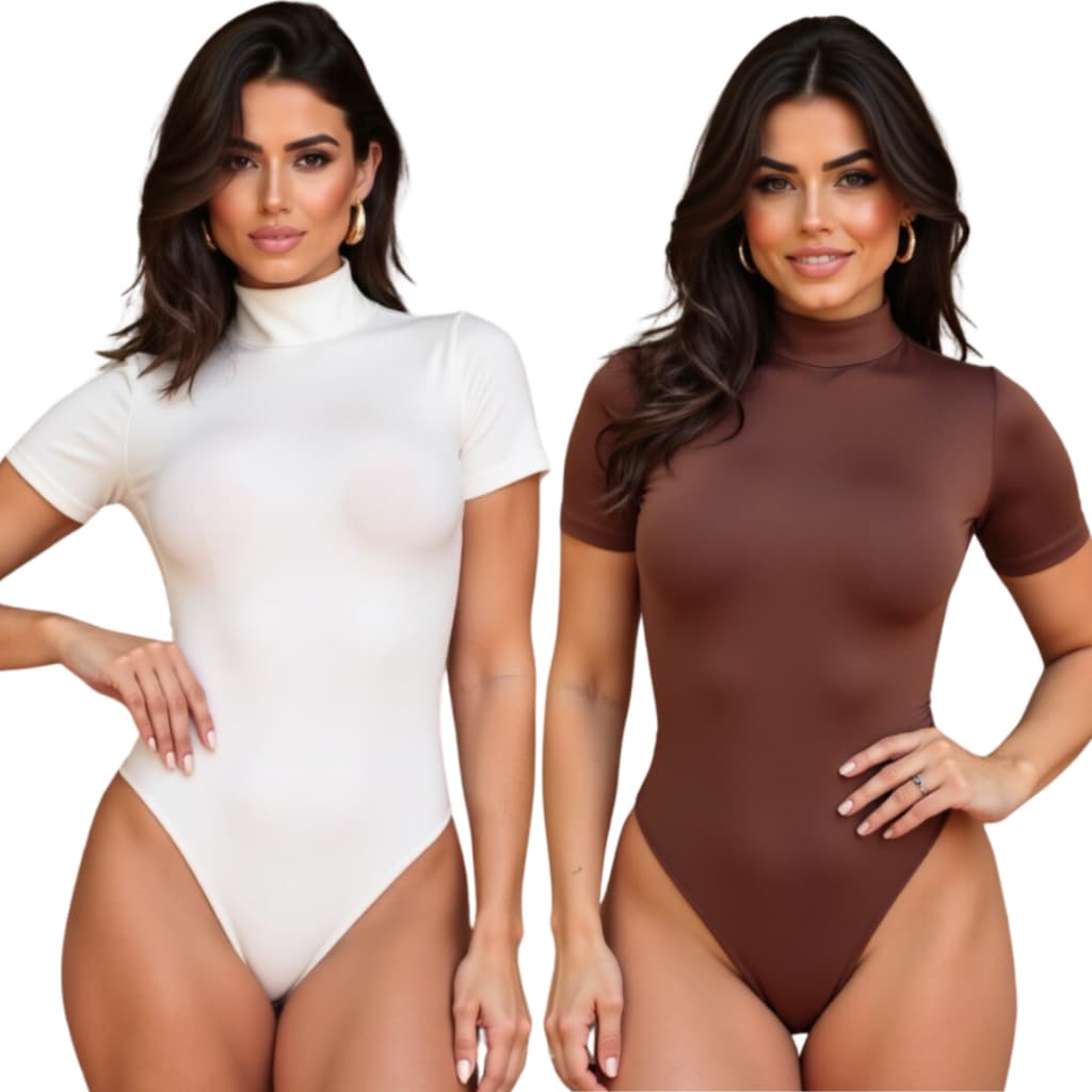 KIT 2 Body Feminino Manga Curta Gola Alta Suplex Cacharrel Tendência Verão Moda Básica Feminina