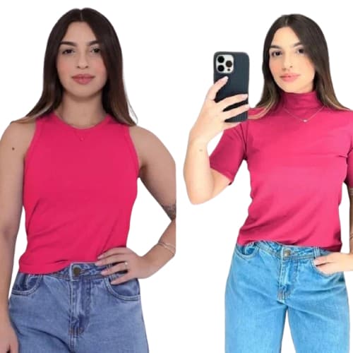 Kit Regata Pink americana e Baby Look Gola Alta Blusinha Canelada