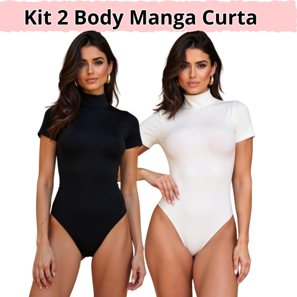 KIT 2 BODY FEMININO MANGA CURTA GOLA ALTA SUPLEX