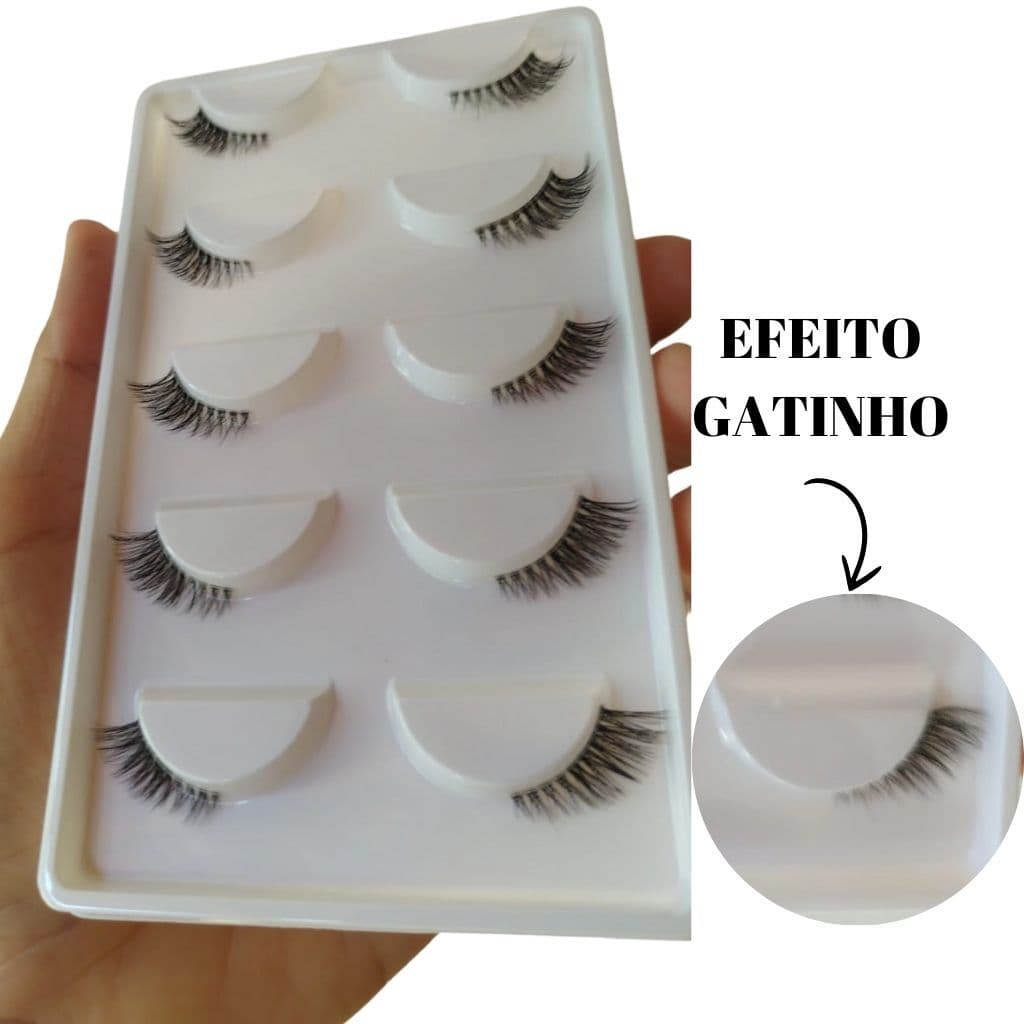 Cartela com 5 Pares de Cílios Postiços 3D04 CAT | Efeito Cantinho Glamuroso