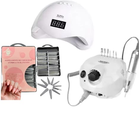 Kit Manicure Lixadeira de Unha Motor porquinho+Cabine Sun X 5 plus 150W +Postiça realista bailarina