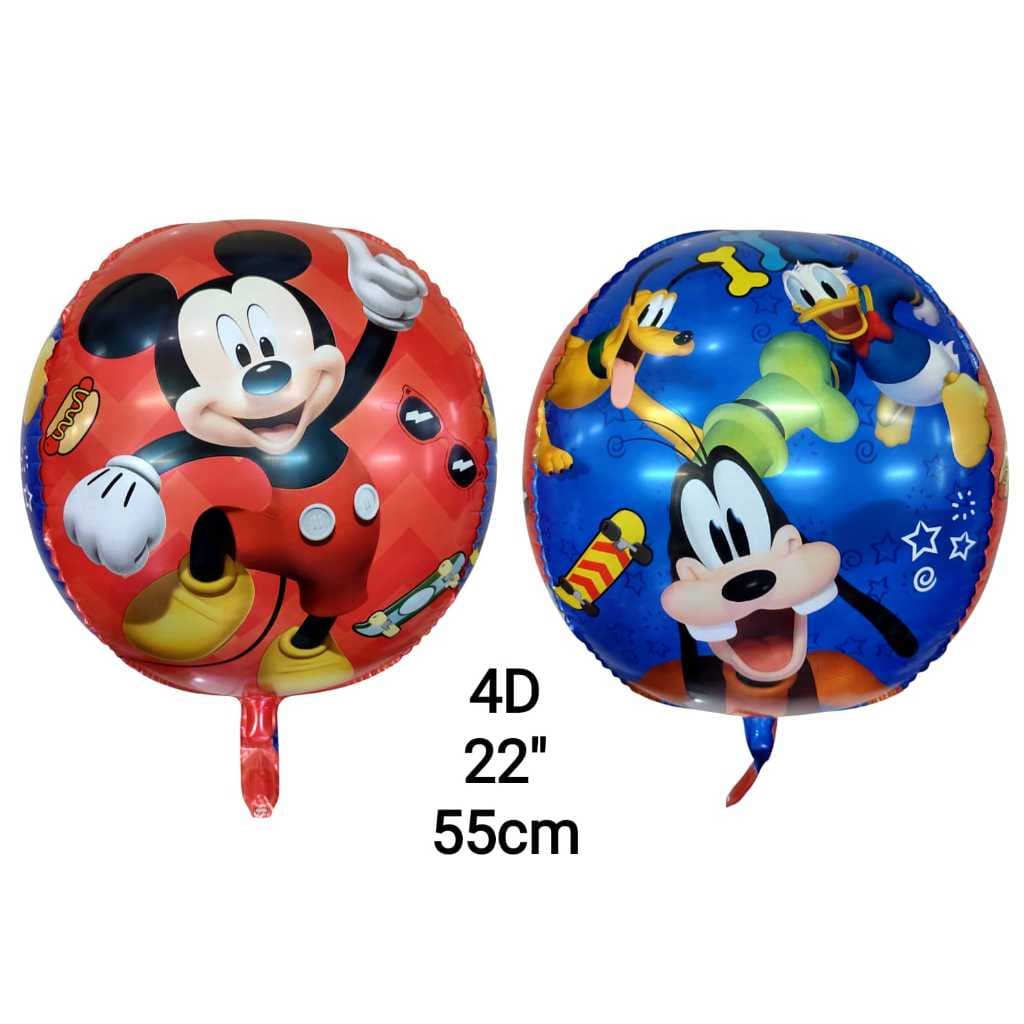 BALAO 4D MICKEY E MINNE REDONDO 22Balão Metalizado  Globo 4D 55CM Festa Decoração