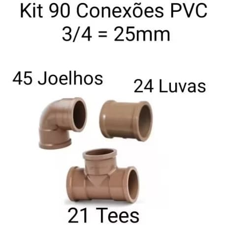 Kit 90 Conexões  Hidráulica 45 CotoveloJoelho 24 Luvas 21 Tee 25mm=3/4