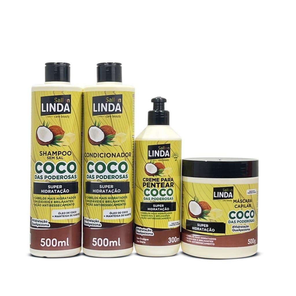 Kit Capilar Coco Das Poderosas Com Manteiga Karitê Shampoo e Condicionador + Mascara + Creme