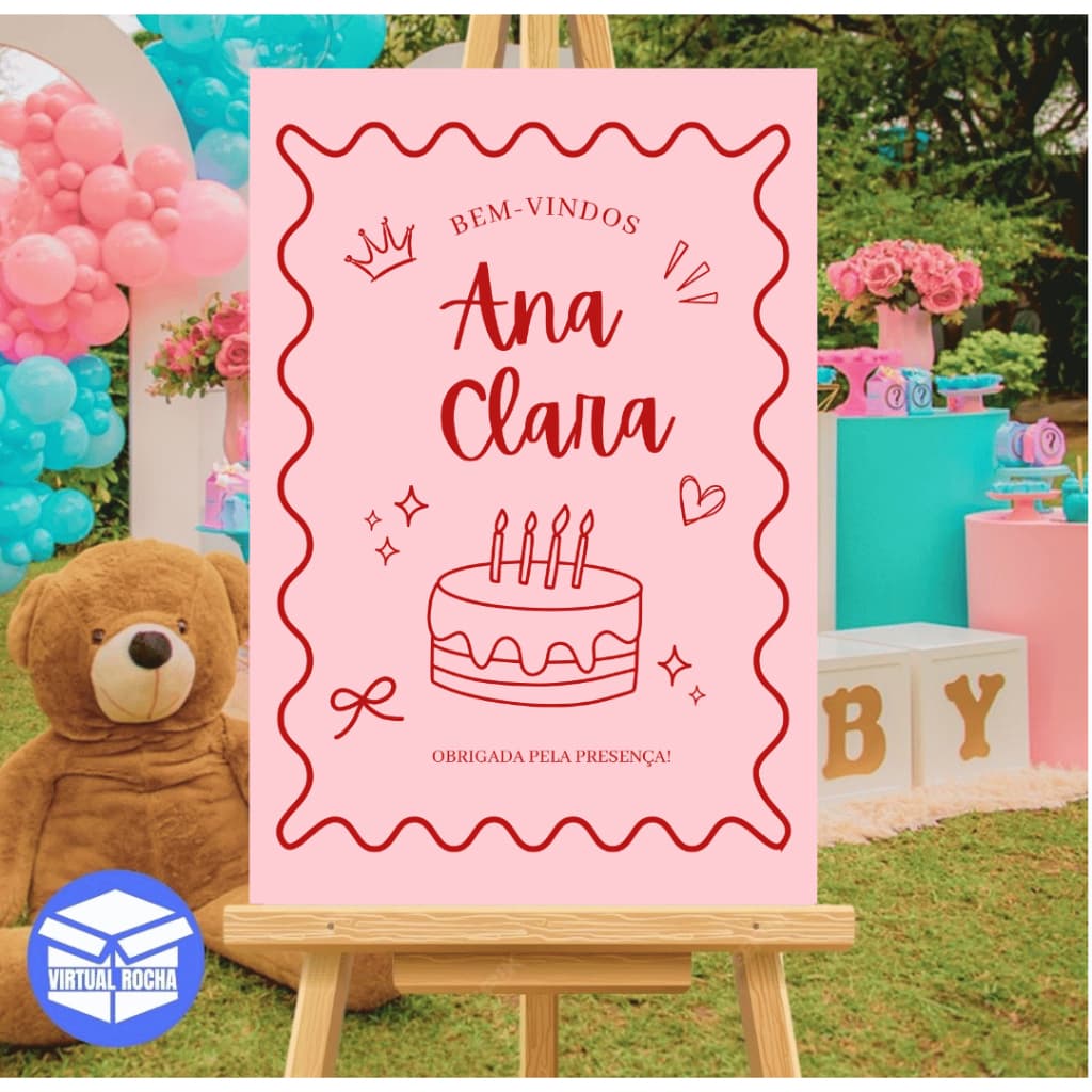 Quadro Decorativo Aniversário Rosa Feminino Menina Festa  Enfeite MDF