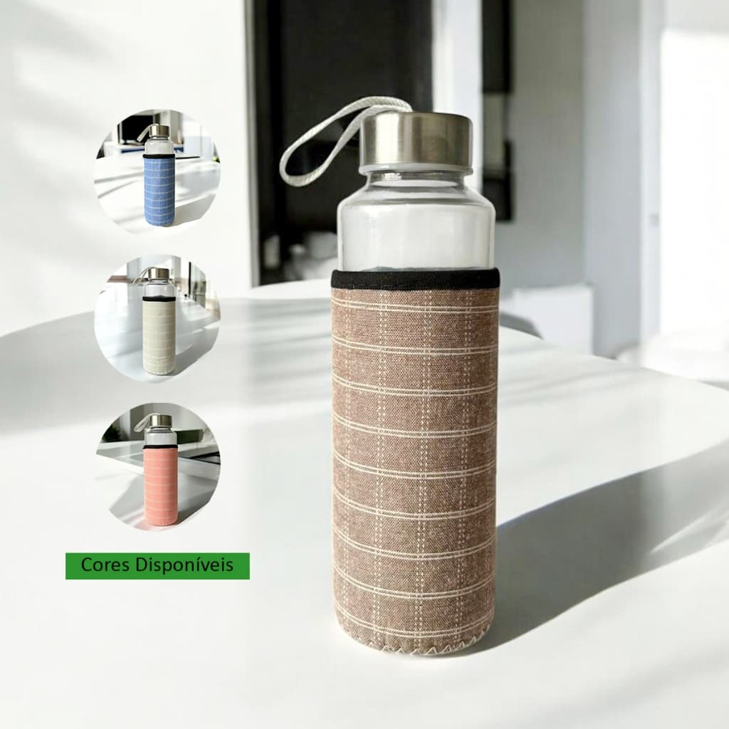 Garrafa Vidro Fashion Com Capa Protetor My Bottle Neoprene Alça 400ml