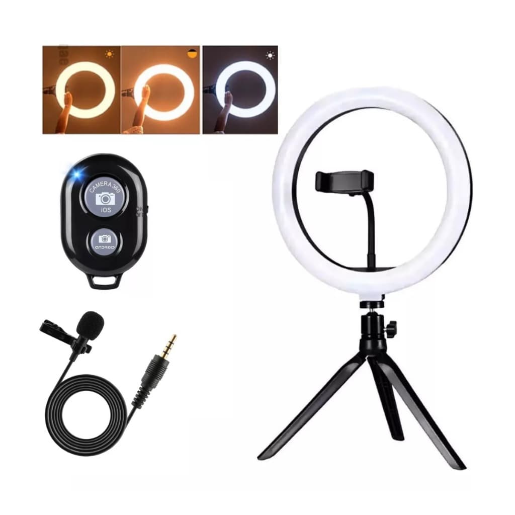 Ring Light Grande Tripé De Mesa + Bluetooth E Microfone