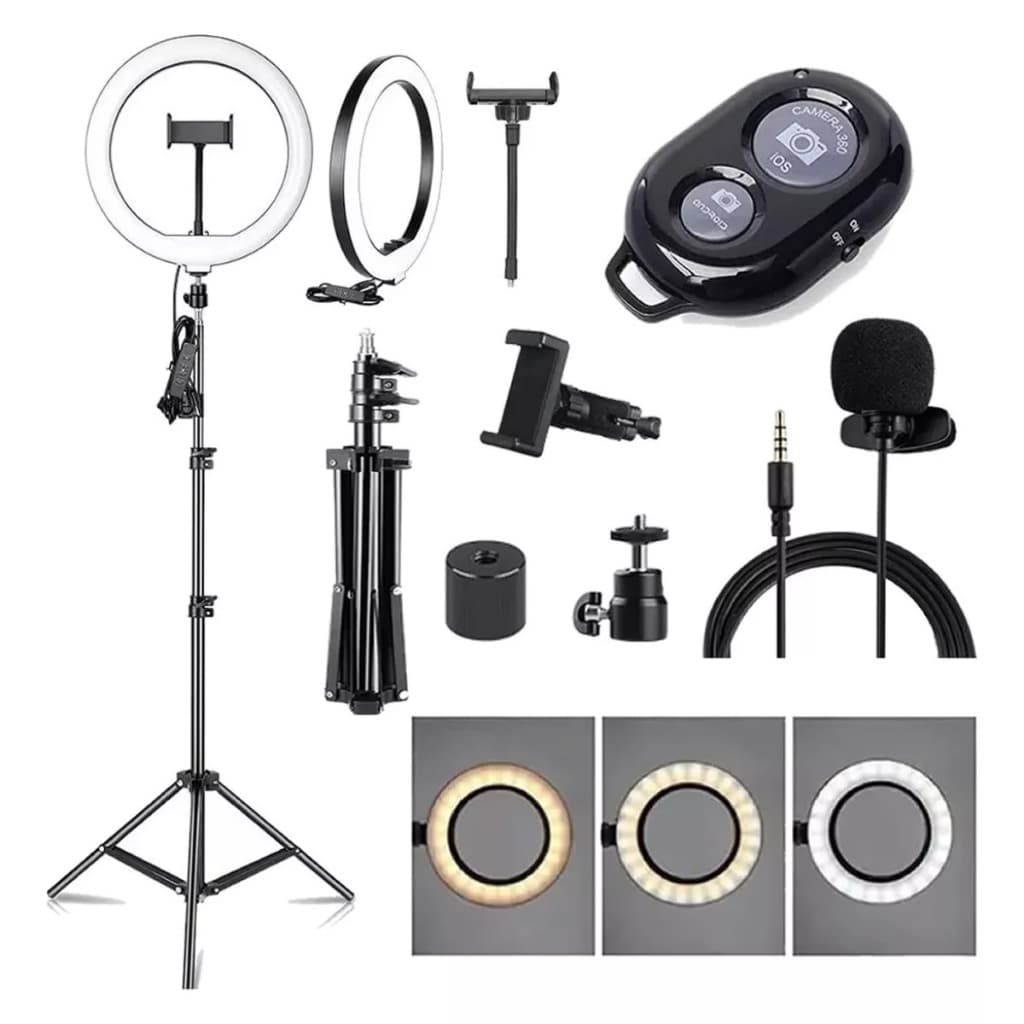 Ring Light 26cm Com Tripé 2m Controle Bluetooth E Microfone