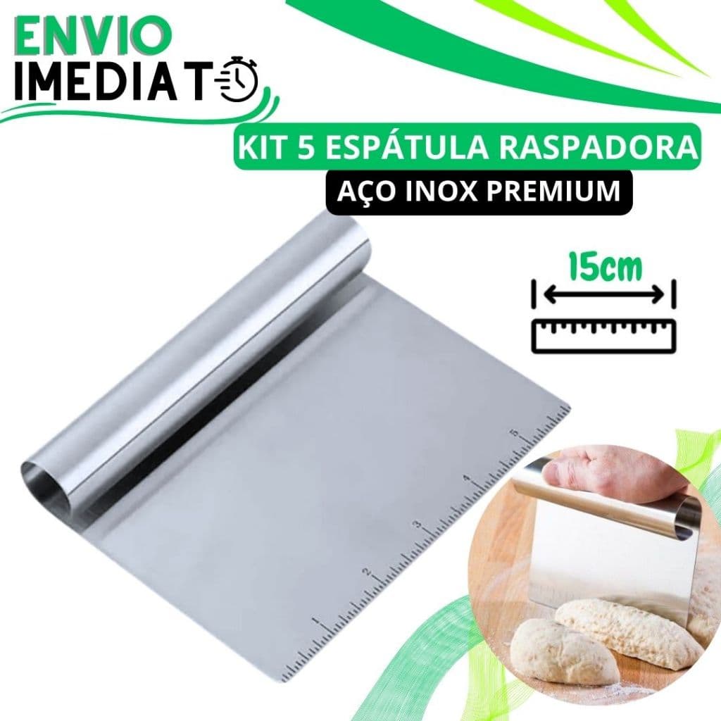 KIT 5 Espatula Raspadora Aço Inox  15cm com Regua para Massas Chocolate Legumes Para Confeiteiro Alisador Bolo Doces