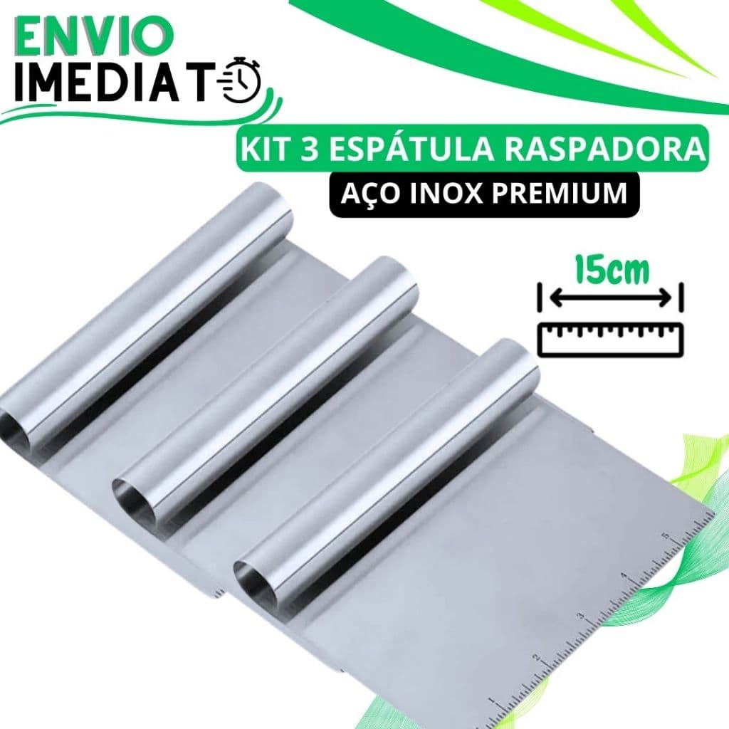 KIT 3 Espatula Raspadora Aço Inox  15cm com Regua para Massas Chocolate Legumes Para Confeiteiro Alisador Bolo Doces
