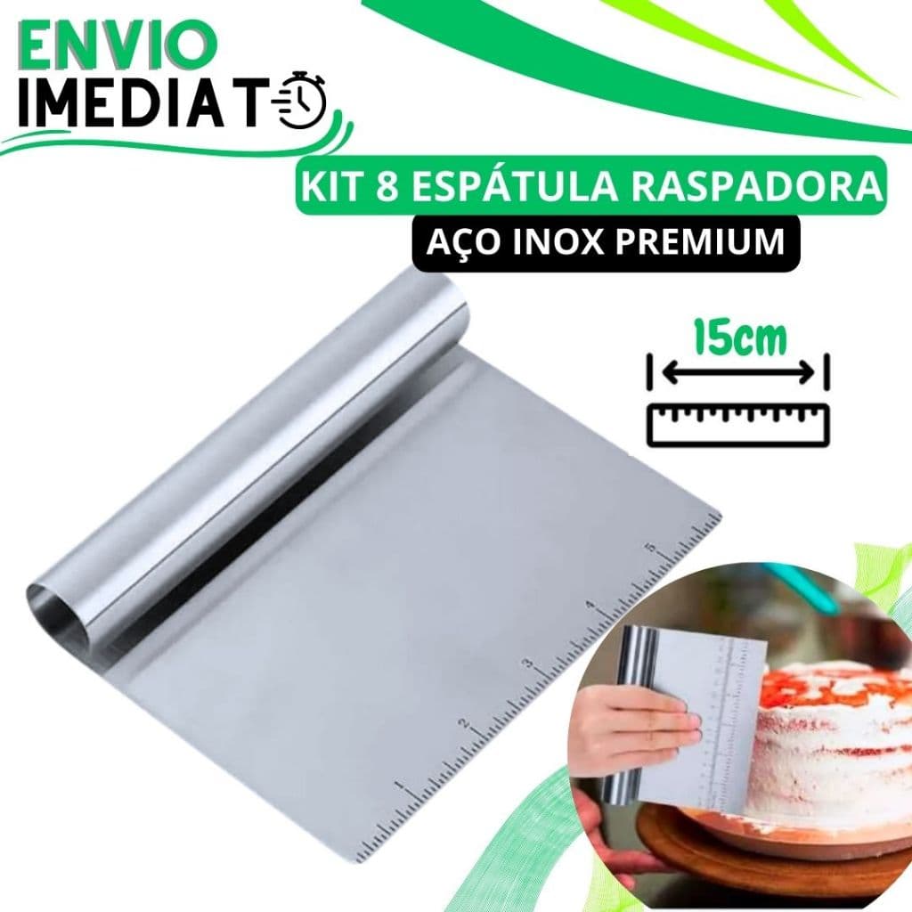 KIT 8 Espatula Raspadora Aço Inox  15cm com Regua para Massas Chocolate Legumes Para Confeiteiro Alisador Bolo Doces