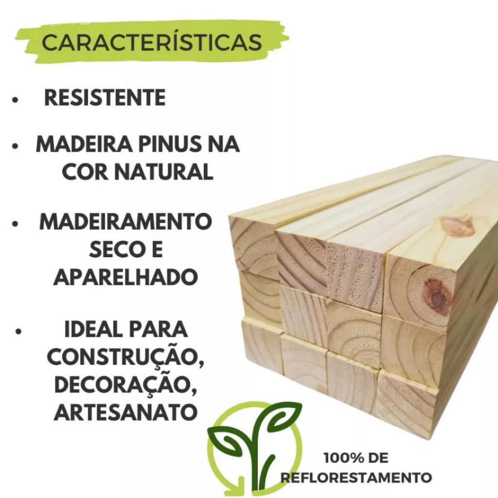 MADEIRA PINUS RIPAS SARRAFO 100X4.5X2 PARELHADA KIT COM 10 PÇS PARA ARTESANATO