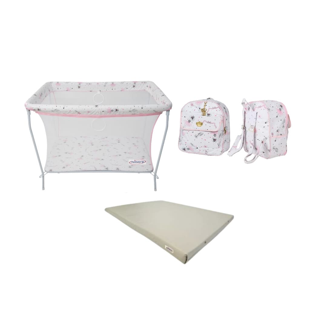 BERÇO CHIQUEIRINHO COLCHÃO MOSQUITEIRO NINOS + MOCHILA INFANTIL BAILARINA