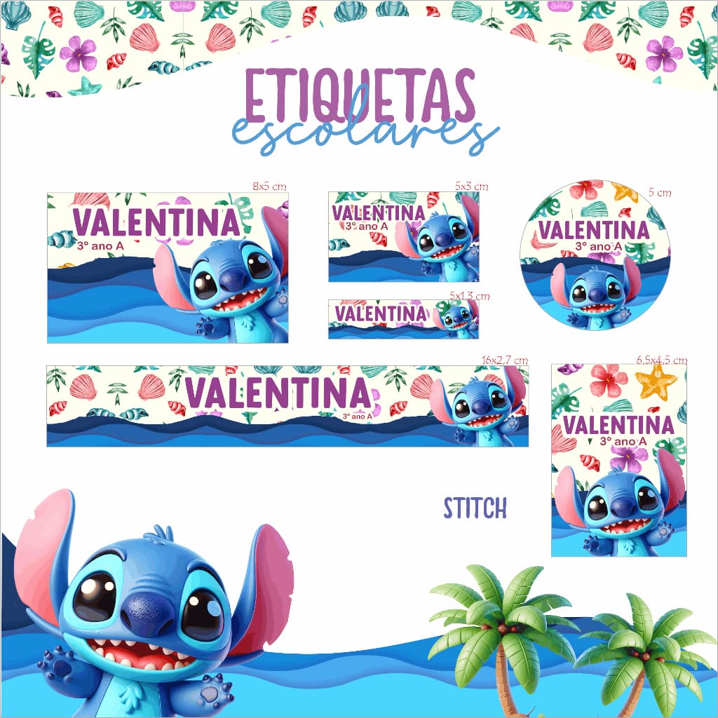 Etiquetas Escolar -70 Adesivos Personalizados Para Material escolar -Tema Stitch.