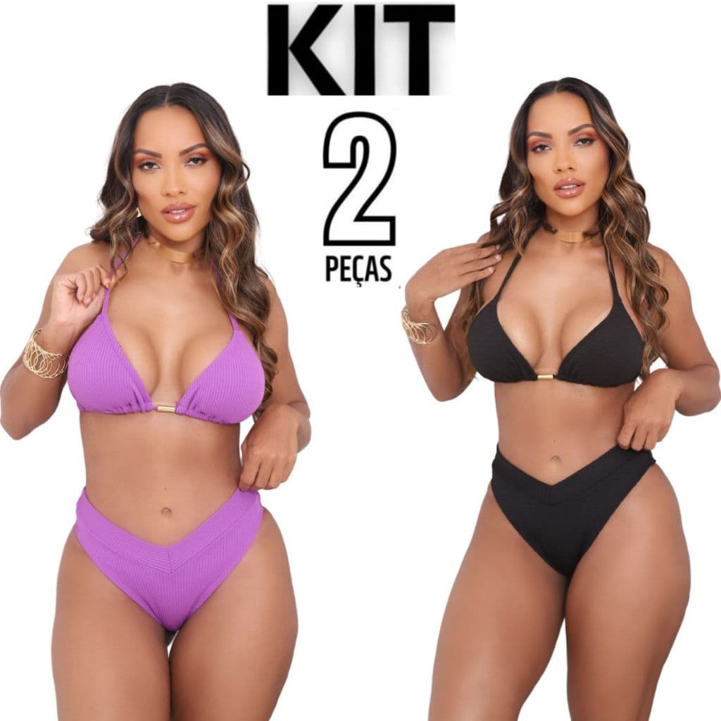 Kit 2 Biquíni Conjunto Top Cortininha Calcinha Asa Delta Cintura Alta PROMOÇÃO