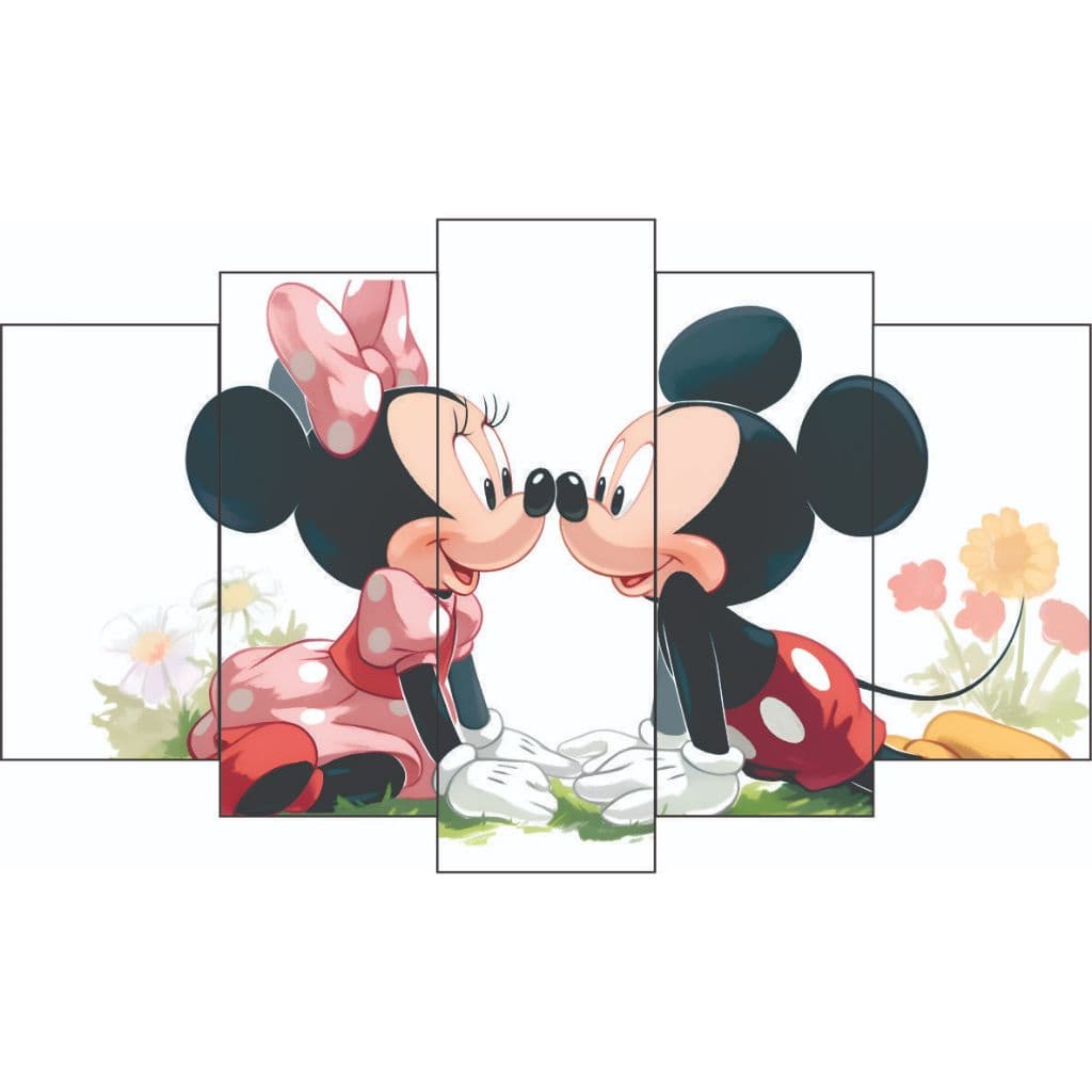 MICKEY E MINNIE - Placa Quadro decorativo mosaico MDF  80 cm x 45 cm Kit com 5 partes - Infantil