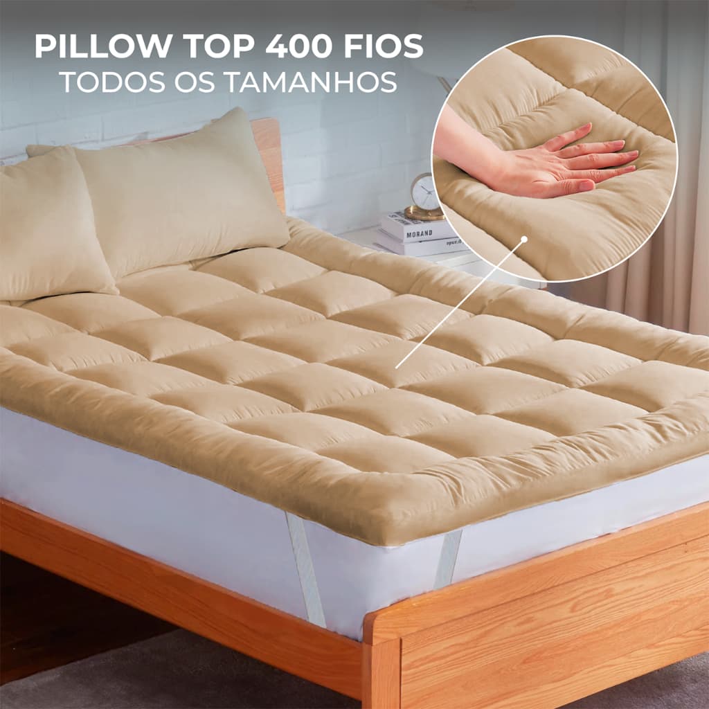 Protetor de Colchão Pillow Top 400 Fios Extra Macio Com Elástico nas Pontas
