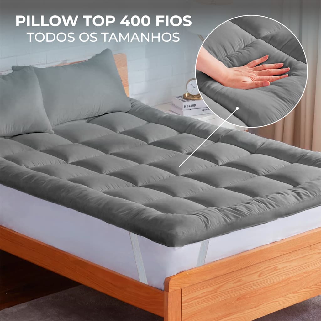 Pillow Top 400 Fios Cama Casal Queen King Solteiro Protetor de Colchão Extra Macio