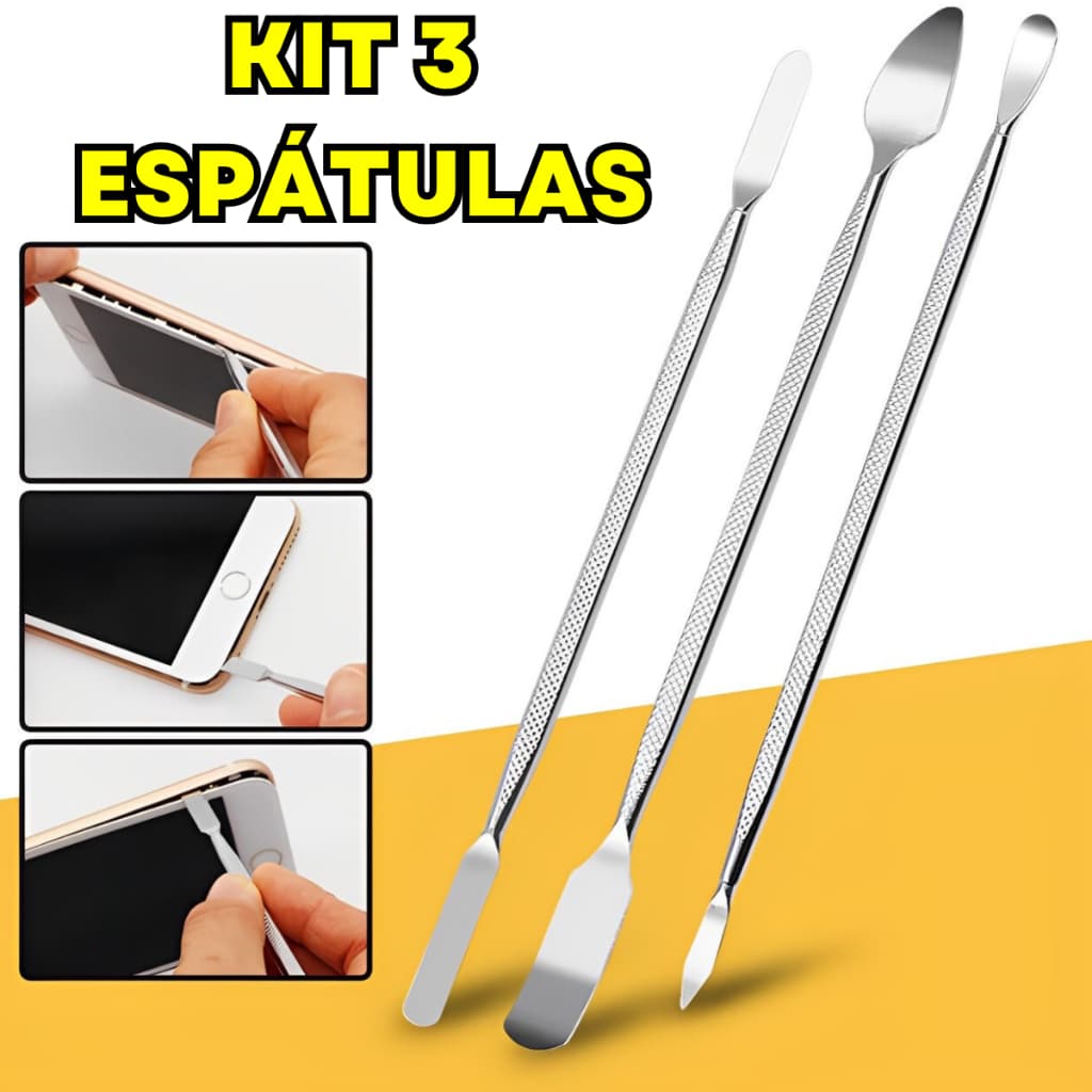 Kit 3 Espátulas de Aço Profissional Para Manutenção Celular Inoxidável Reparo Eletrônico Precisão