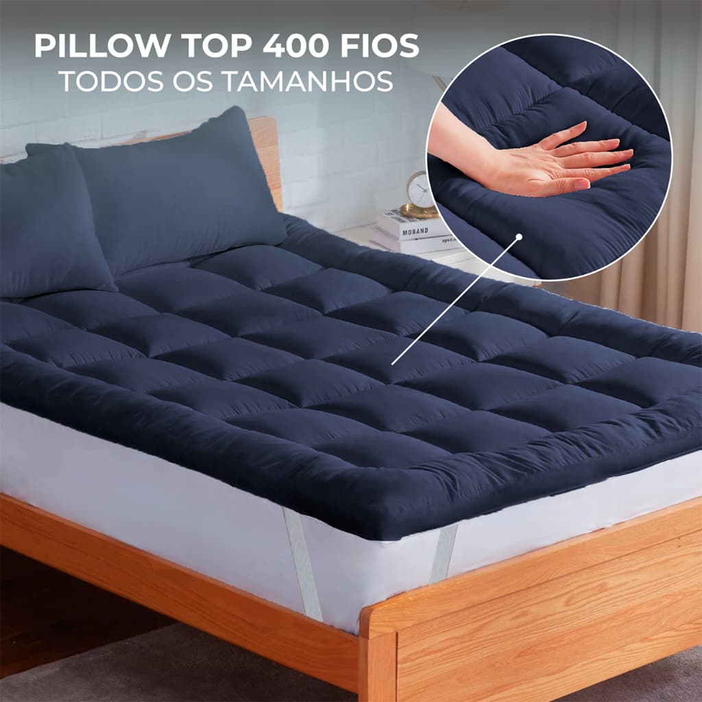 Pillow Top Extra Macio Casal Queen King Solteiro 400 Fios Protetor de Colchão Cores