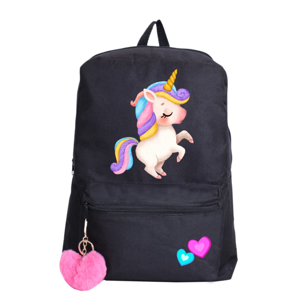 Mochila com Desenho Infantil e Chaveiro Volta as Aulas Unicornio Feminina