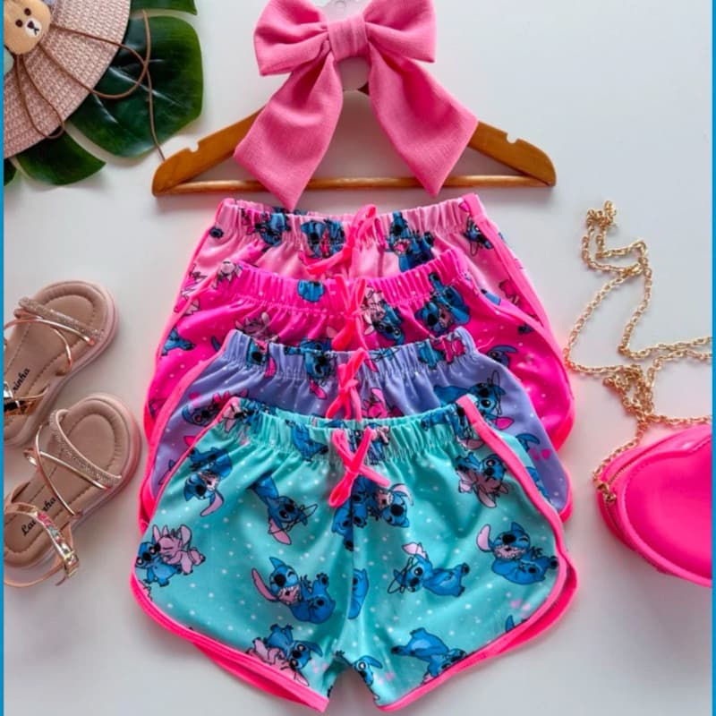 Kit 3 short verão infantil dia a dia estampas coloridas