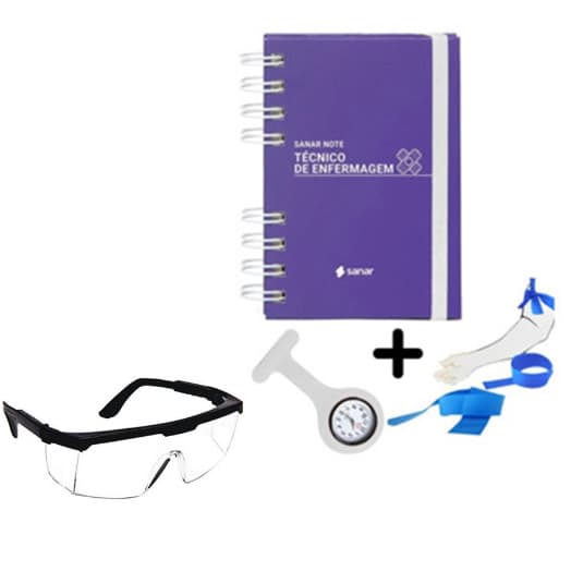 Kit Estágio Sanar Note Enfermagem + Garrote + Relógio Lapela