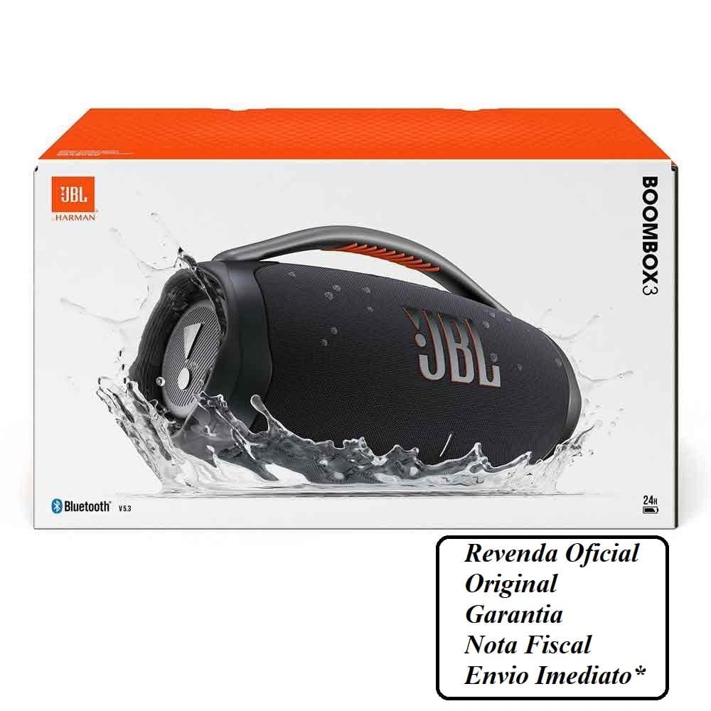Caixa De Som Bluetooth JBL Boombox 3 Preta Até 24h Reprodução IP67 resistente poeira e água 130W NF