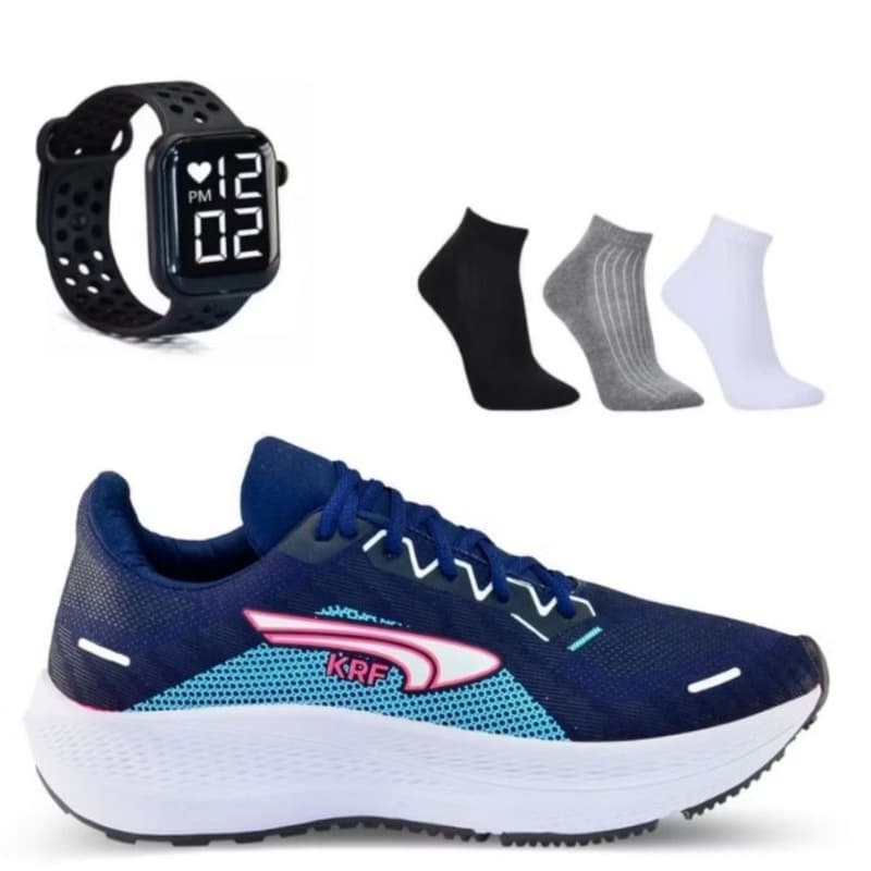 tênis feminino KRF+relógio digital+1 par de meia caminhada,academia, crossfit,dia a dia lançamento...