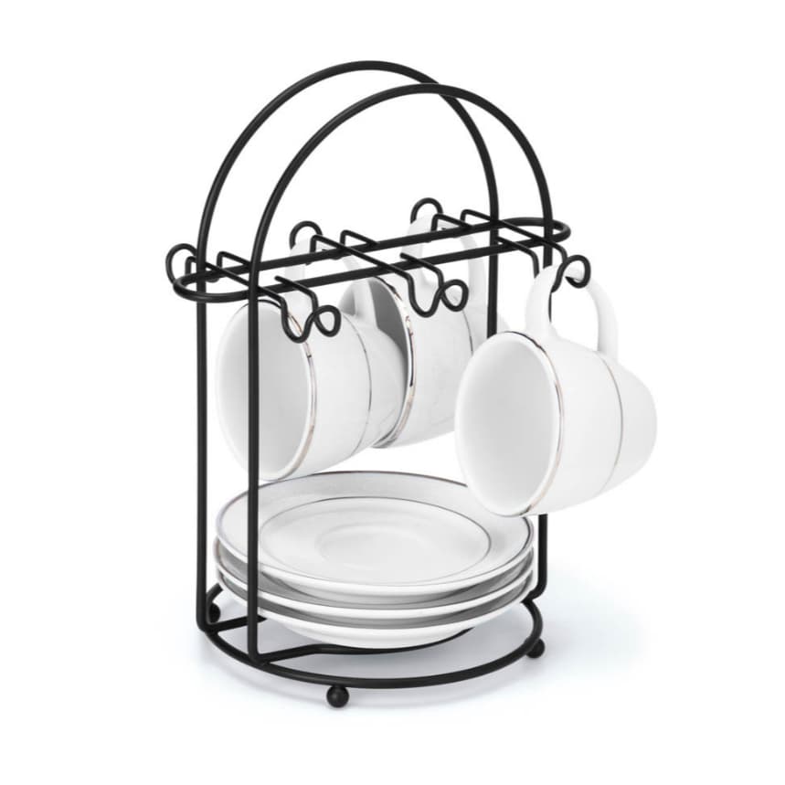 Suporte Porta Xícaras Pires De Chá Café Black Preto Cozinha Moderno
