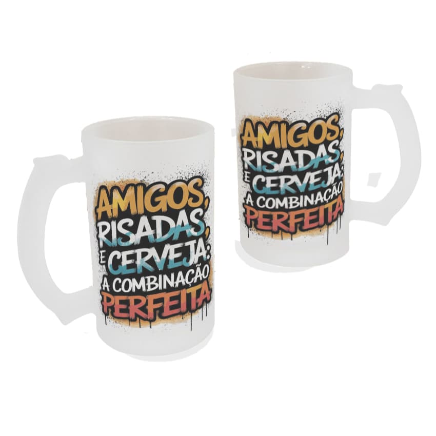 Caneca Chopp 500ml com Frase Amigos, Risadas e Cerveja: A Combinação Perfeita