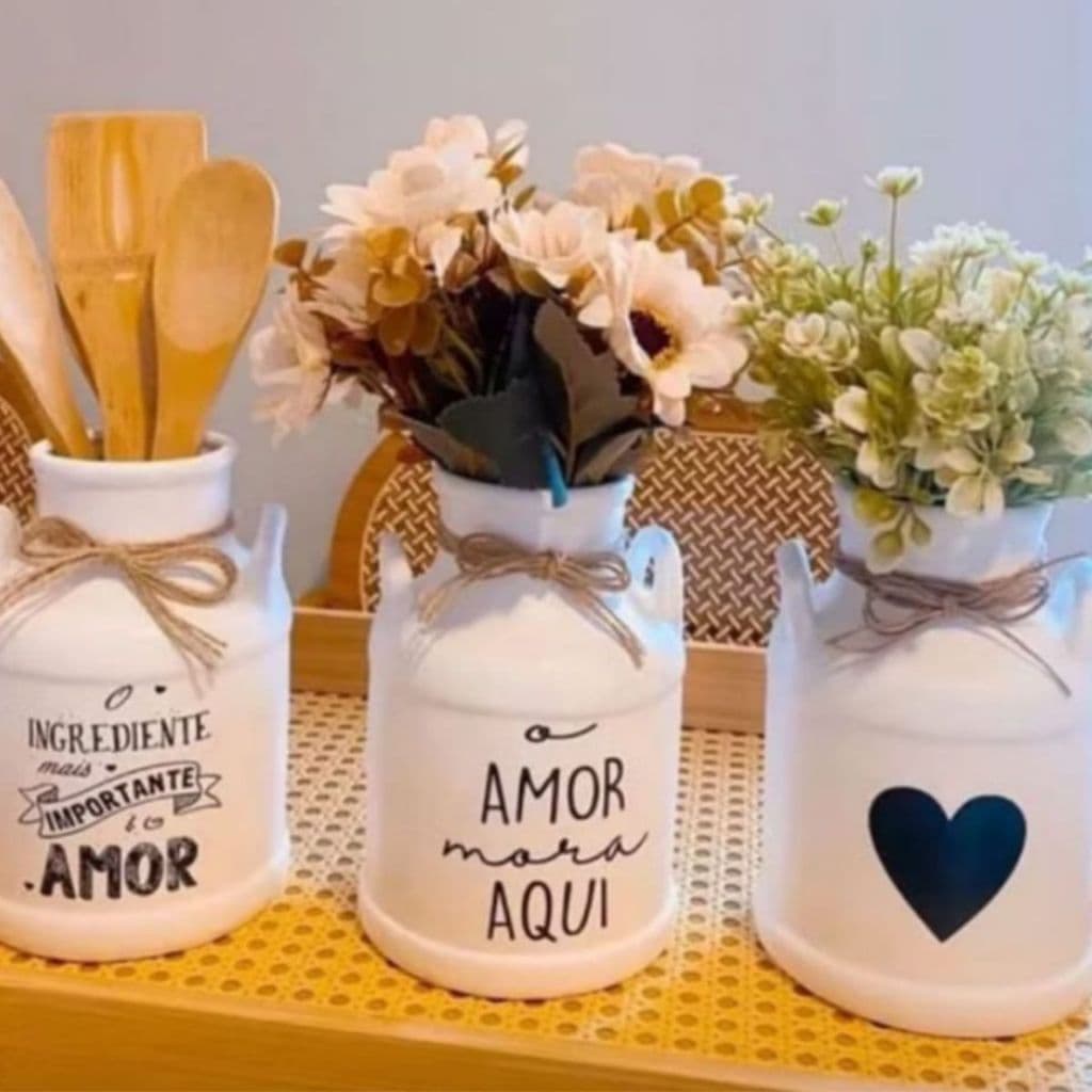 3 Leiteiras Porta Talher Ceramica Decoração Casa Arranjo Flor