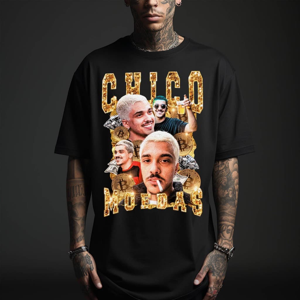 Camiseta Estampada Artista CHICO MOEDAS Camisa Algodão Casual Gola Redonda
