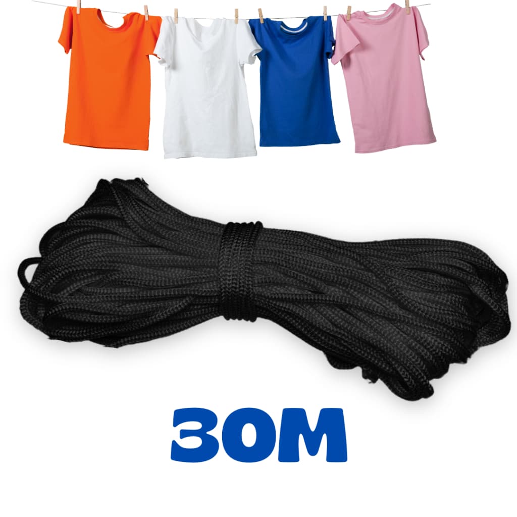 30 metros Corda Varal de Teto ou Parede Polipropileno 4mm Preto ou Branco
