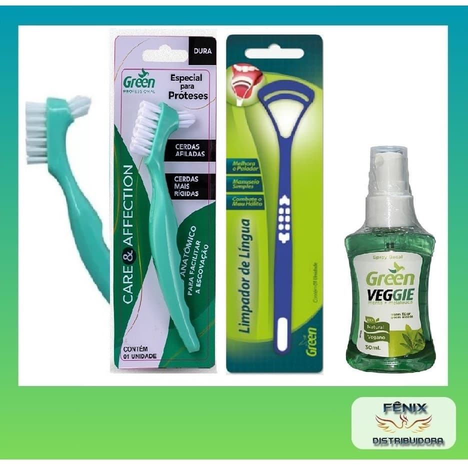 Escova Dental para Prótese/dentadura Original Green Care&Affection Linha ortodôntica profissional.