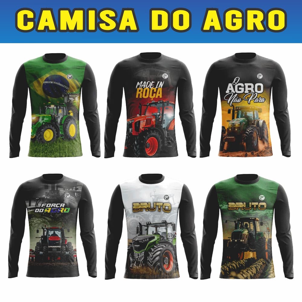 Camisa Camiseta do Agro Brasil Masculino UV Agropecuária Bruto Trator Blusa Proteção UV