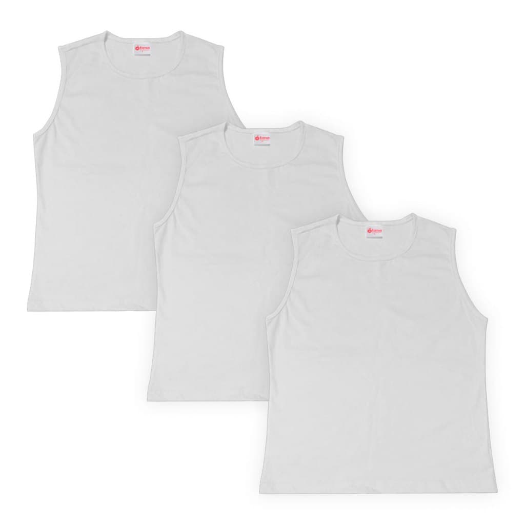 kit 3 Camisetas Regata Feminina Infantil Branca Escolar Tamanhos 6 ao 12 anos