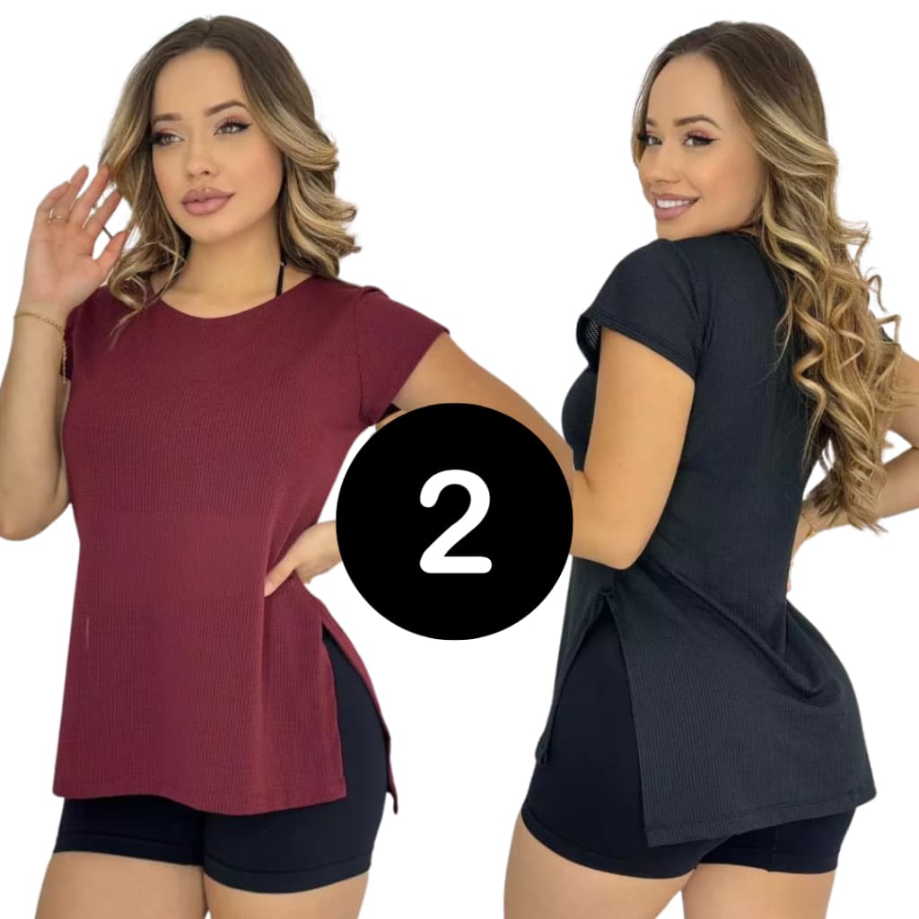 kit 2 Camiseta Fitness Feminina - Blusa Academia Tapa Bumbum
